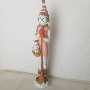 Whimsical Snowman Christmas Figurine ZCMI‎ Wong  Broom Basket tall bunnies